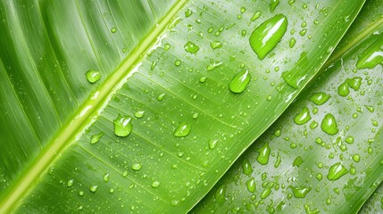 Wall Mural - A close up of a green leaf with water droplets on it