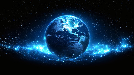 celestial earth: a vibrant, stylized depiction of planet earth, glowing with electric blue energy ag
