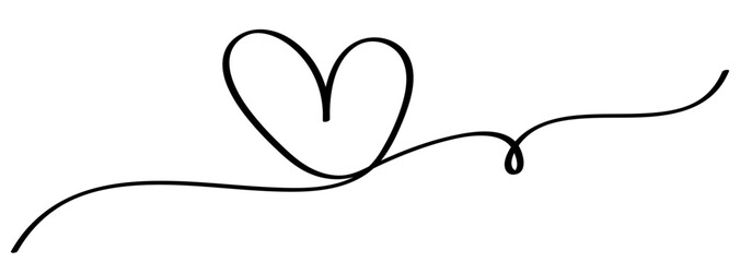 Wall Mural - elegant black line heart illustration with a flowing connected line. perfect for modern, minimalisti