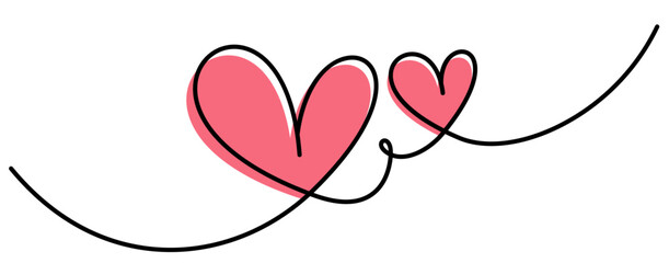 Wall Mural - two pink hearts connected by a flowing black line. perfect for romantic designs. vector illustration