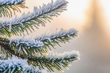 Wall Mural - Frost-covered tree branches in early morning light