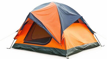 a detailed camping tent with vibrant colors and realistic fabric texture, placed on a white backgrou