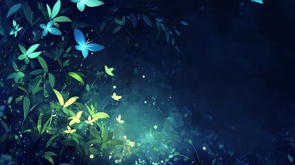 Wall Mural - glow of butterflies in a magical forest