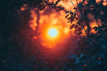 Canvas Print - Sunset Glowing Through Silhouetted Foliage