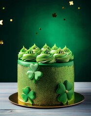 Birthday party, green sweet cake for saint patricks day all green, happy st patrick day