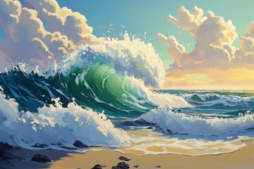 Poster - Majestic Ocean Wave Crashing on Sandy Shore