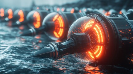 Futuristic Underwater Machines: A Glowing Array of Submersible Technology