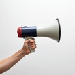© KenPix - megaphone, handheld, blue and white, loudspeaker, announcement device, bullhorn, public address system, communication tool, amplified voice, protest equipment, emergency response gear, portable, compa