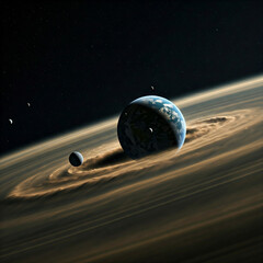 Wall Mural - plant system in the space. Solar system. outer space photography with plant in dark blue space.