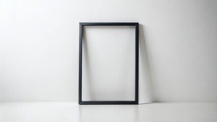 Wall Mural - Minimalist Black Frame Vertical Composition, Empty Space Concept, White Background, Shadow Minimalism, Mockup