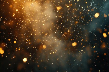 Poster - Golden Glitter Particle Background: Luxurious Sparkle Festive Design Element for Celebrations, Holiday Cards, and       