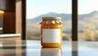 ©  VladaToday - Honey jar mockup with blank label on kitchen counter with copy space