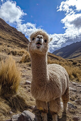 Canvas Print - Alpaca making an exaggerated chewing face, showing its goofy side