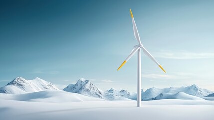 Wall Mural - A wind turbine stands tall in the snow, surrounded by mountains