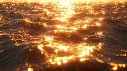 Wall Mural - Glimmering Ocean Waves Under Golden Sunset Light Reflection