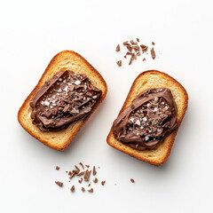 Toasted bread topped with dark chocolate and sprinkled with sea salt, creating delightful treat