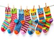 © chaowalit - Funny Sock Hanging Display: Bright Colorful Socks Photography