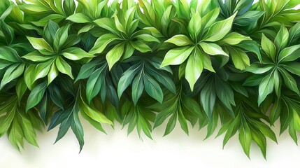 Wall Mural - Lush green foliage border, vibrant leaves, tropical plants, seamless pattern.