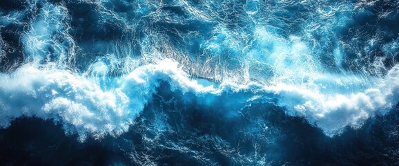 Wall Mural - Aerial view of ocean waves, blue water texture.