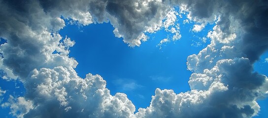 Wall Mural - Blue sky peeking through fluffy clouds. Nature background image