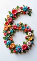 Wall Mural - Letter or Number designed with colorful button bouquets on wire stems, accented by green leaves on a white background
