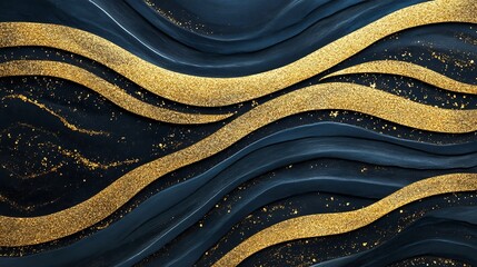 Poster - Majestic Golden Waves of Glittering Splendor on Darkened Canvas