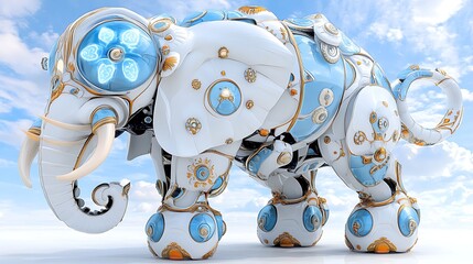 Wall Mural - Elegant Robotic Elephant  Futuristic AI Animal  Digital Art