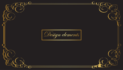 Golden vintage frame with text inside. Vector on a black background	