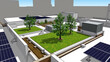 © Tameem - A detailed 3D model showcasing a rooftop solar power plant with integrated green spaces for energy efficiency and sustainability.