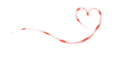 Wall Mural - red star trail in the shape of a heart. shimmering dust flying and leaving behind a heart-shaped tra