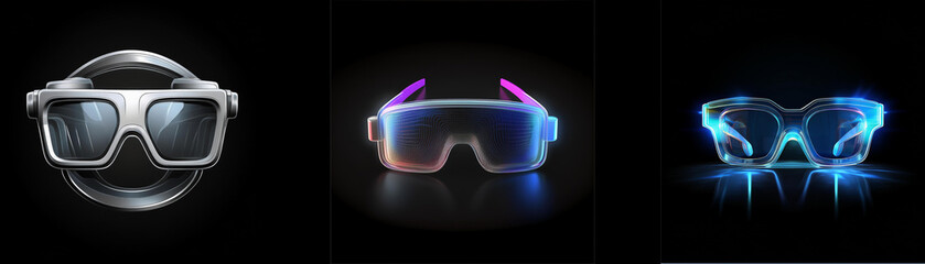 Aufkleber - Three futuristic eyewear designs: sleek, glowing, and modern.  Ideal for virtual reality or augmented reality applications.