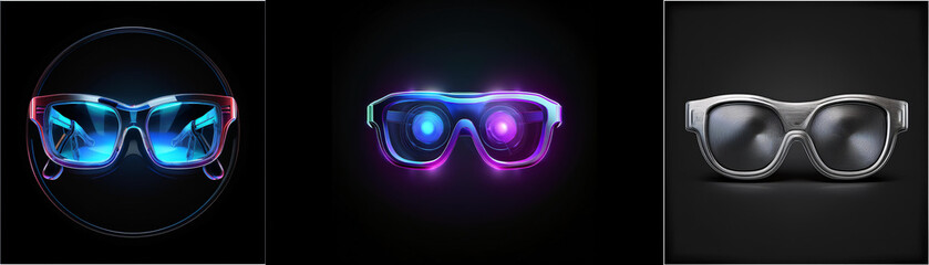 Aufkleber - Three futuristic eyewear designs: glowing, dark, and classic styles.  Exploring innovative concepts in vision technology.