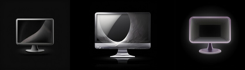 Leinwandbilder - Three computer monitors, dark background; one displays a shield, suggesting security or protection.