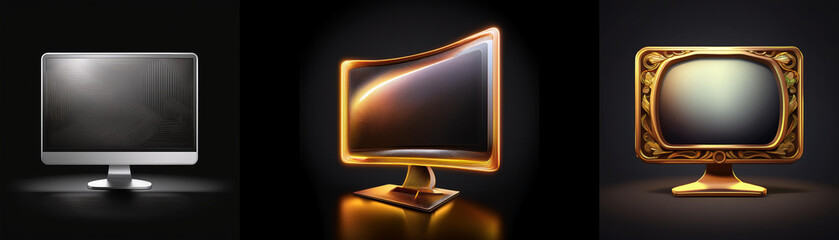 Poster - Three displays: modern, futuristic, and vintage.  Each shows a dark, blank screen, hinting at potential.