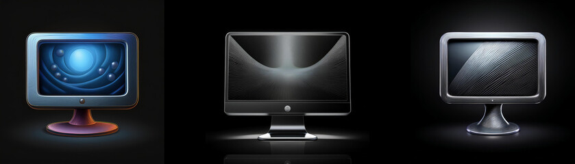 Poster - Three computer monitors, each with a unique design and screen display, are shown against a dark background.  They represent different styles and potential applications.