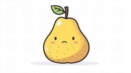 Wall Mural - Cute Sad Kawaii Pear Fruit Illustration Wide Angle Centered View