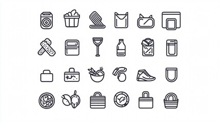 Wall Mural - Illustration of various line art icons on clean white background for wide-angle central concept