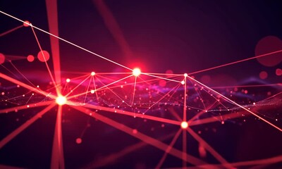 Abstract red network connection lines and dots.