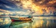Vintage Seascape: A Solitary Boat at Sea - Documentary Style Stock Photo
