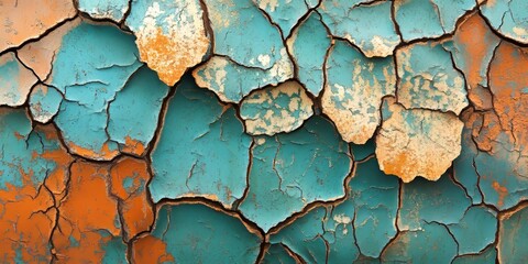 Aufkleber - Cracked paint creates a unique and captivating colored texture background, showcasing rich layers and intricate designs in the art of surface treatment. This cracked paint adds depth and character.