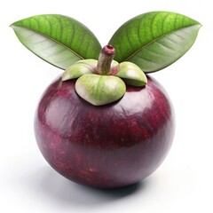 Wall Mural - Fresh Mangosteen Fruit With Leaves on White Background. Generative AI