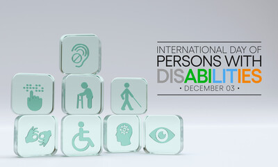 Wall Mural - International Day of Persons with Disabilities (IDPD) is celebrated every year on 3 December. to raise awareness of the situation of disabled persons in all aspects of life. 3D Rendering