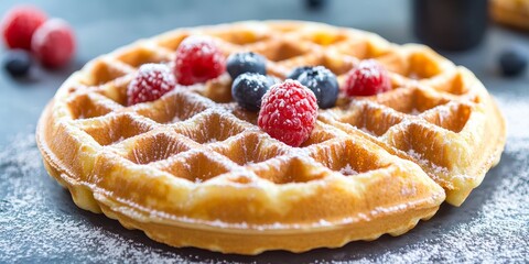 Wall Mural - Delicious soft sweet waffles lay on the table, showcasing the perfect waffle ingredient for delightful desserts. These soft sweet waffles are ideal for any dessert lover s collection.