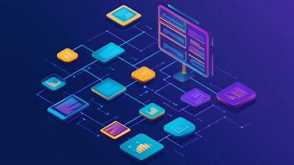 A Digital interface design with colorful elements and connections
