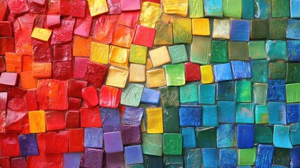 Poster - Vibrant Rainbow Mosaic Art: A Colorful Tile Composition