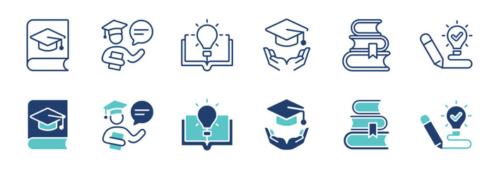 Aufkleber - education knowledge cognition icon set intelligence learning achievement book innovation idea with graduation hat signs vector illustration for web and app