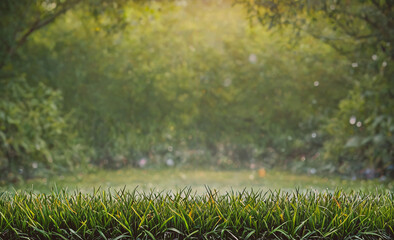 Poster - Grassy area with a tree in the background. The grass is short and green. There are no people or animals visible in the image