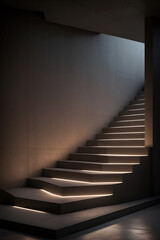 Wall Mural - minimalist staircase with hidden lighting in a modern interior. black background. 3d rendering