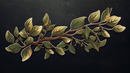 Leafy branch sticker with detailed textures and natural tones.