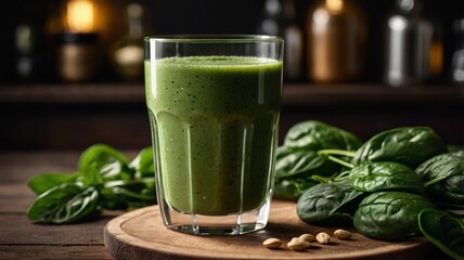 Healthy dieting and nutrition, lifestyle, vegan, alkaline, vegetarian concept. Green smoothie with organic ingredients, vegetables. Spinach smoothie.